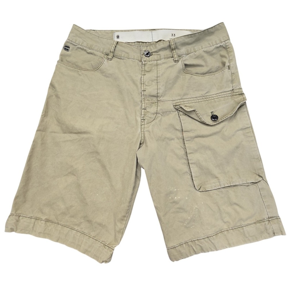 G-Star RAW Rovic Loose Cargo Utility Shorts Khaki Tan Men's Size 33 Distressed